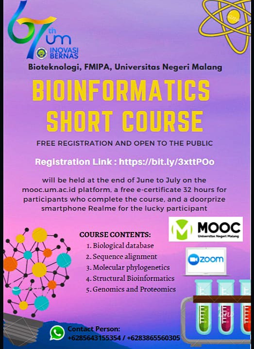 Bioteknologi FMIPA UM Selenggarakan Online Course Bioinformatika Gratis