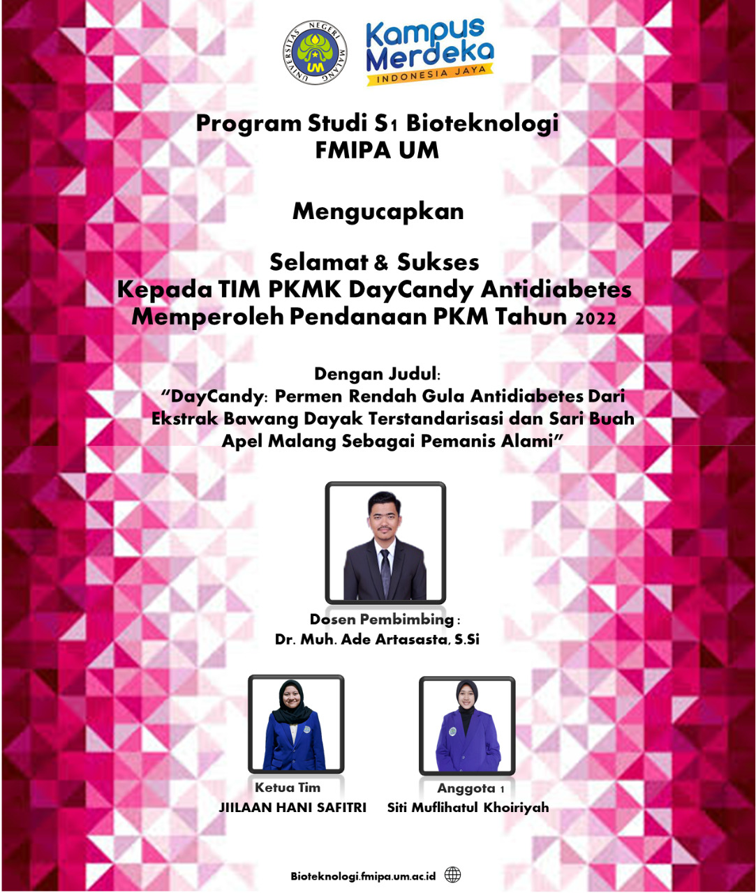 Tim PKM-K Prodi Bioteknologi Lolos Pendanaan PKM Kemendikbud 2022