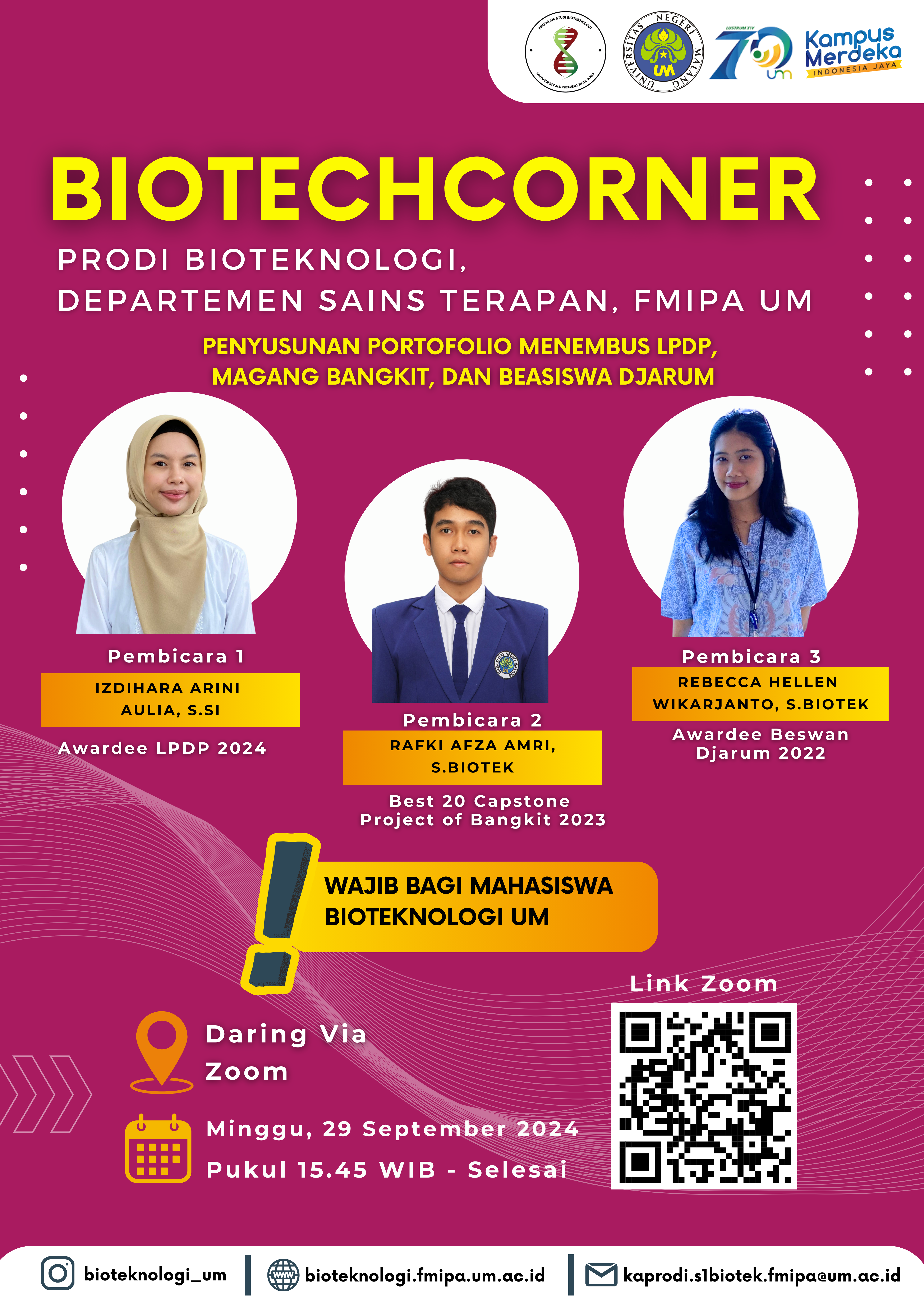 Prodi Bioteknologi Sukses Selenggarakan Kuliah Tamu Penyusunan Portofolio Tembus Beasiswa LPDP, Magang Bangkit, dan Beasiswa Djarum