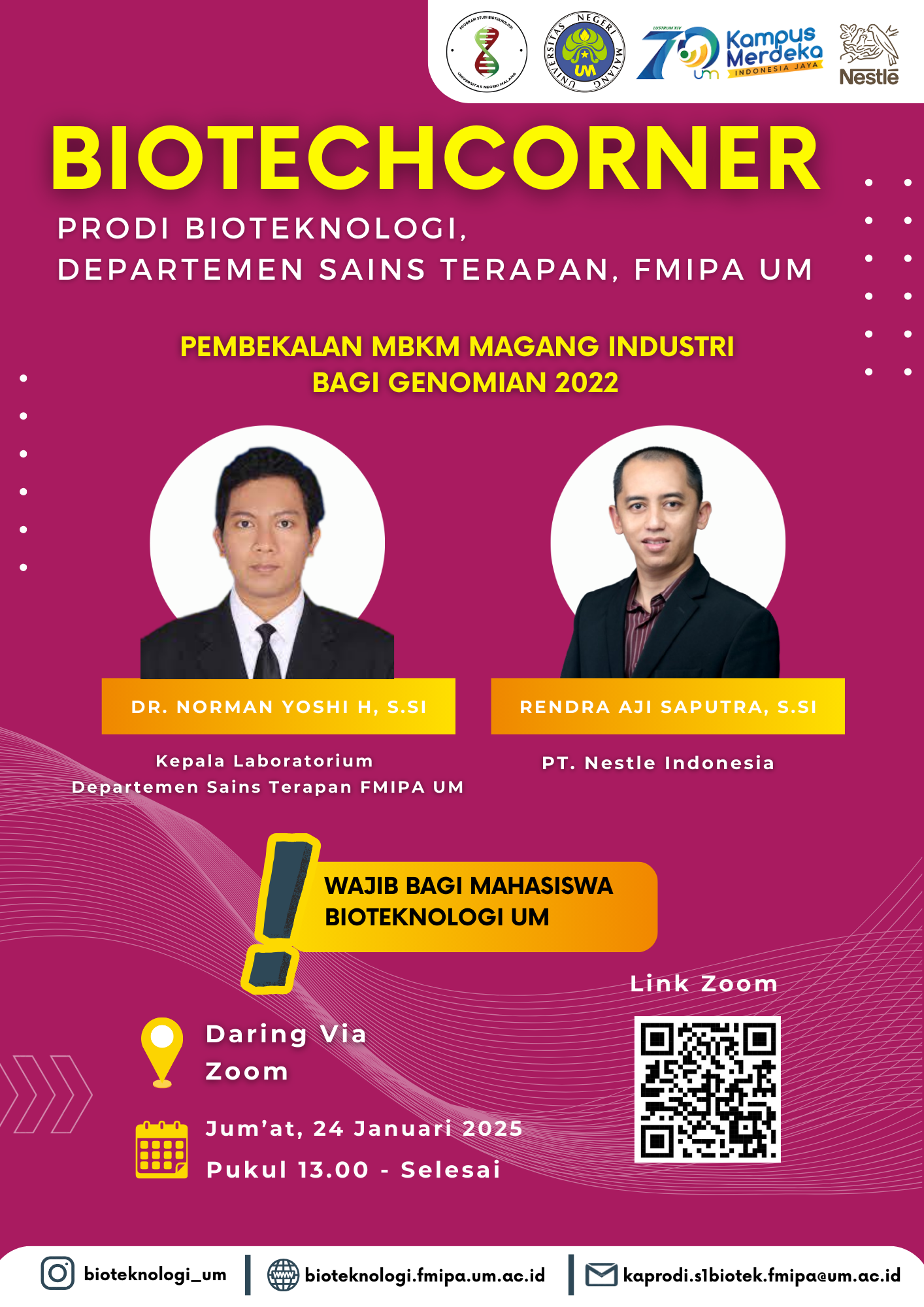 PEMBEKALAN PERSIAPAN MAGANG INDUSTRI: MENINGKATKAN PROFESIONALISME MAHASISWA BIOTEKNOLOGI DALAM MENDUKUNG SDGS