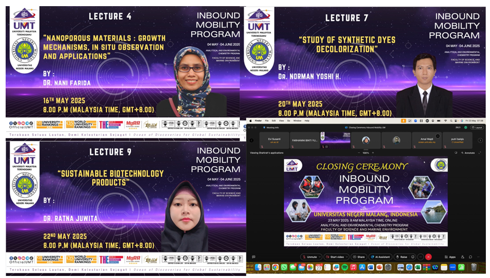 Tiga Dosen Bioteknologi FMIPA UM Menjadi Narasumber Internasional dalam Sesi Online Summer Course 2025 yang Diselenggarakan oleh Faculty of Science and Marine Environment (FSSM), Universiti Malaysia Terengganu (UMT), Malaysia.